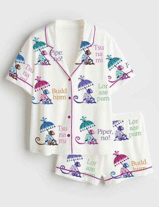 Women’s Lotus Cocktail The Wife Lotus Short Sleeve Satin Pajama Set