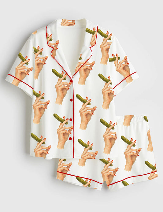 Women’s Pickle Lovers Short Sleeve Satin Pajama Set