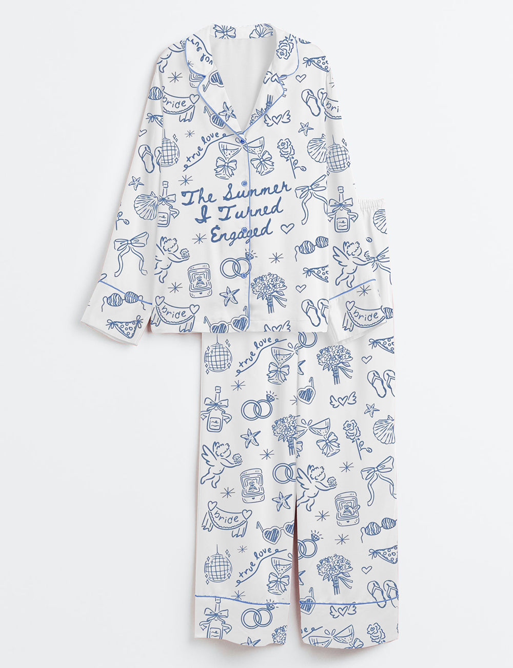 Women’s Summer I Turned Engaged Coastal Beach Bride Long Sleeve Satin Pajama Set