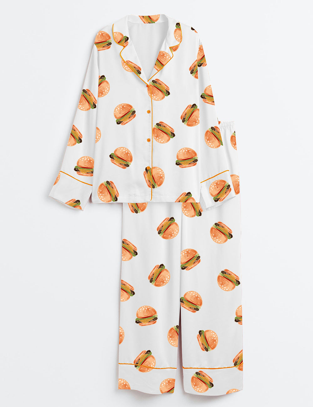 Women’s Fast Food Hamburger Long Sleeve Satin Pajama Set