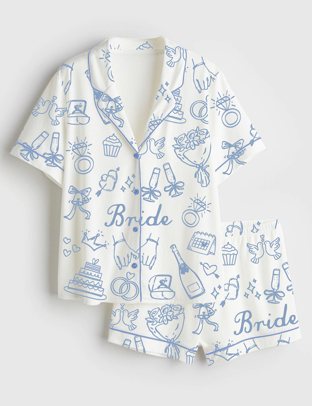 Women’s Bride Bridesmaid Bridal Party Wedding Day Short Sleeve Satin Pajama Set