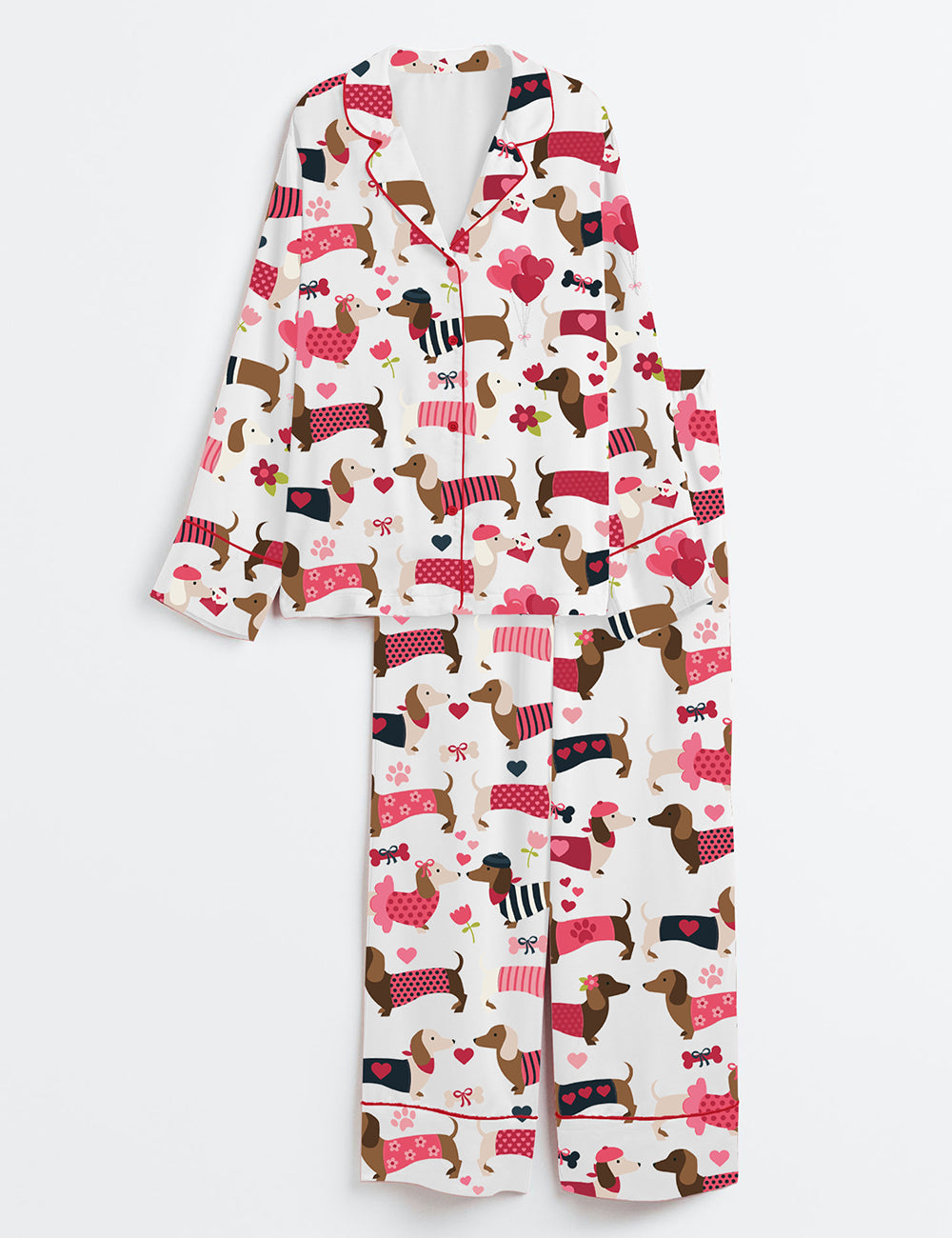 Women's Valentine Dachshund Dog Long Sleeve Satin Pajama Set