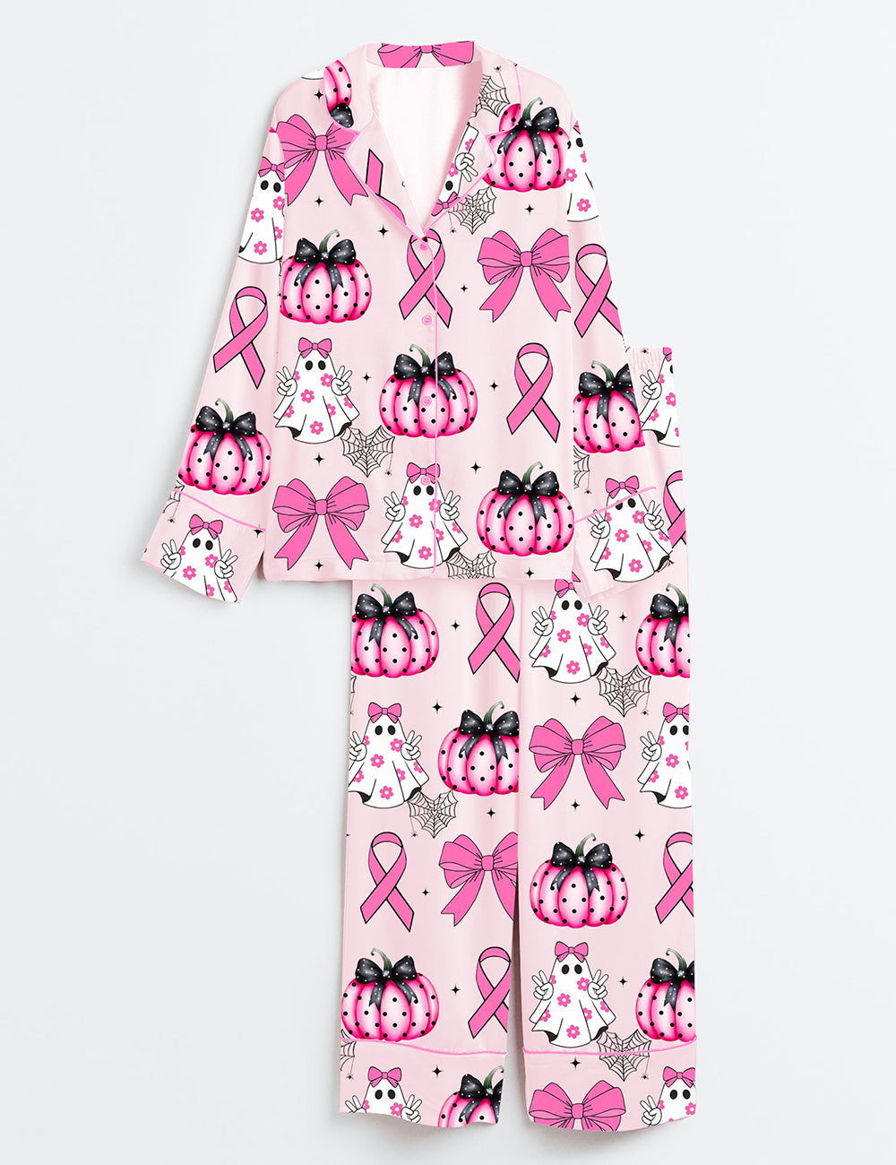 Women’s Coquette Pumpkin Breast Cancer Long Sleeve Satin Pajama Set