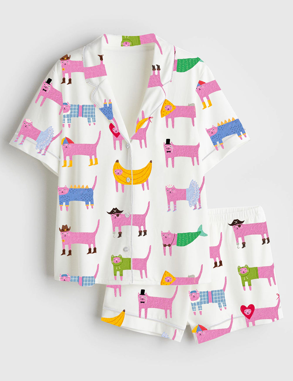 Women’s Cat Costume Party Short Sleeve Satin Pajama Set