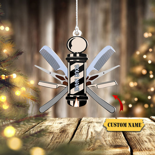 Barber Logo Custom Shaped Ornament, Christmas Gift For Barber, Barber Shop Ornament_Style 2_Pack 1 1 2 2, Ornament Decoration, Ornament Christmas