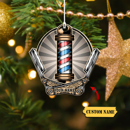 Barber Logo Custom Shaped Ornament, Christmas Gift For Barber, Barber Shop Ornament_Style 3_Pack 1 1 2, Ornament Decoration, Ornament Christmas