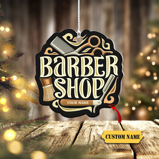 Barber Logo Custom Shaped Ornament, Christmas Gift For Barber, Barber Shop Ornament_Style 4_Pack 1 1, Ornament Decoration, Ornament Christmas