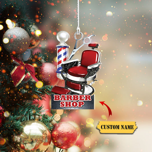 Barber Logo Custom Shaped Ornament, Christmas Gift For Barber, Barber Shop Ornament_Style 5_Pack 1 1, Ornament Decoration, Ornament Christmas