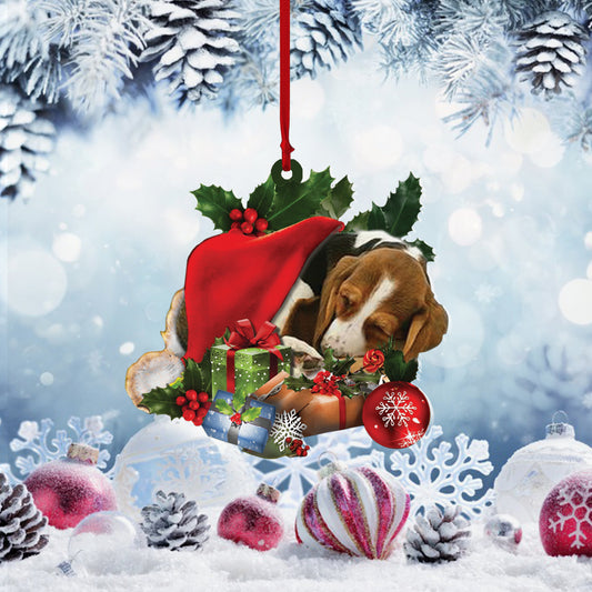 Basset Hound-Sleeping In Hat Two Sides Ornament Dog Sleeping Ornament, Ornament Decoration, Ornament Christmas - TeeZworldVN