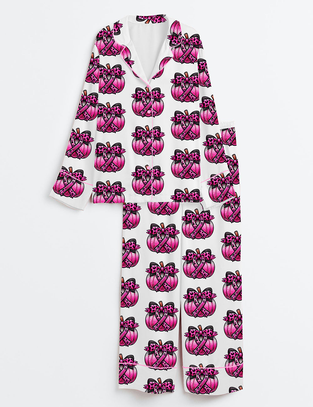 Women’s Breast Cancer Pumpkin Long Sleeve Satin Pajama Set