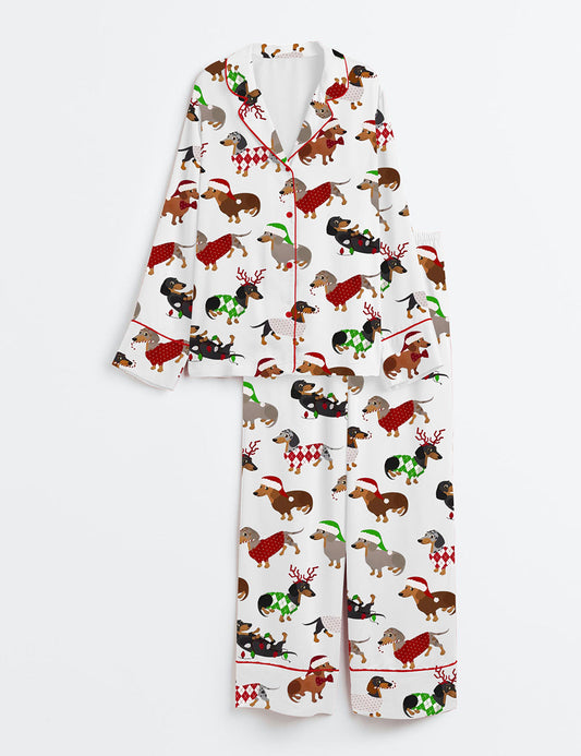 Women's Christmas Dachshund Satin Pajama Set