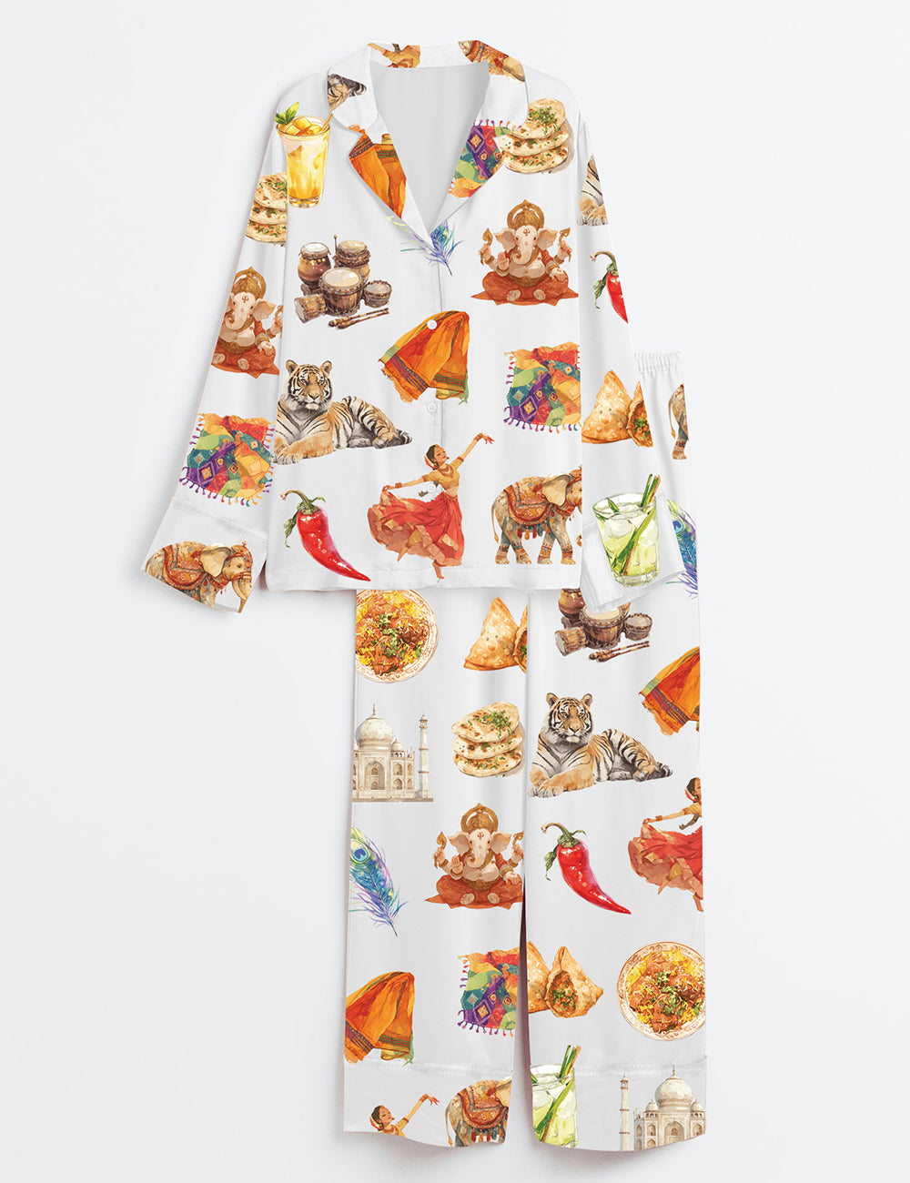 Women’s India Country Travel Long Sleeve Satin Pajama Set