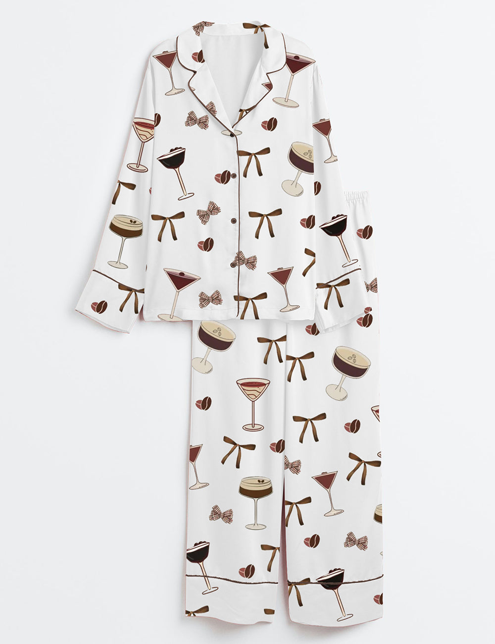 Women's Espresso Martini Funny Long Sleeve Satin Pajama Set