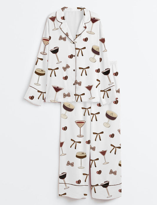 Women's Espresso Martini Funny Long Sleeve Satin Pajama Set