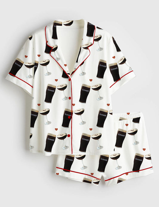 Women’s Guinness And Espresso Martini Short Sleeve Satin Pajama Set