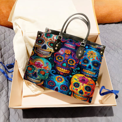Leather Bag Colorful Sugar Skull