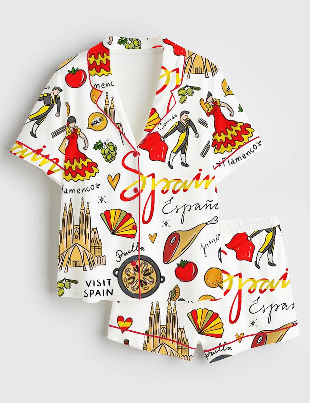 Women's Spain Travel Short Sleeve Satin Pajama Set