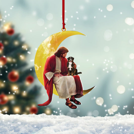 Bernese Mountain And Jesus Sitting On The Moon Hanging Acrylic Ornament, Bernese Ornament, Dog Lover Ornament, Ornament Decoration, Ornament Christmas - TeeZworldVN