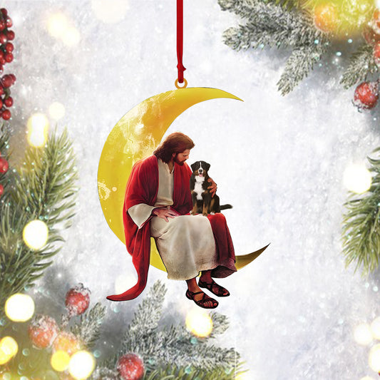 Bernese Mountain And Jesus Sitting On The Moon Hanging Acrylic Ornament, Bernese Ornament, Dog Lover Ornament, Ornament Decoration, Ornament Christmas - TeeZworldVN