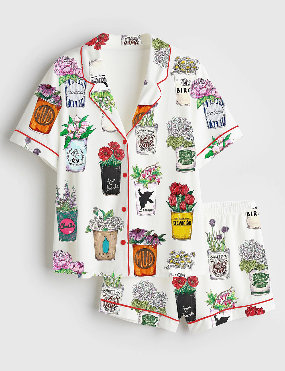 Women’s New York City Coffee Art Short Sleeve Satin Pajama Set