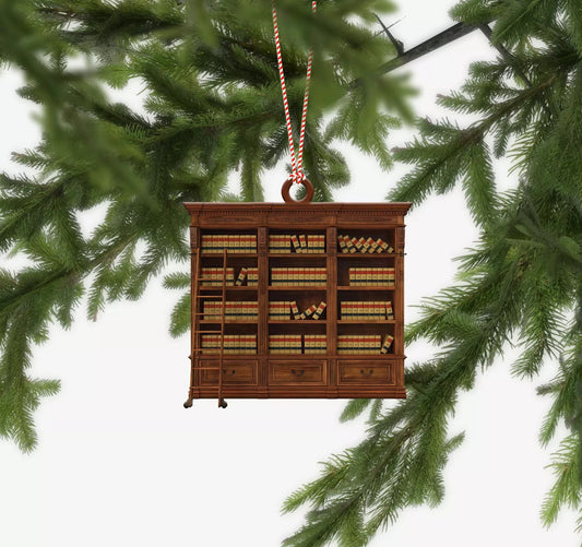 Bookshelf Christmas Ornament, Reading Book Ornament, Book Lovers Xmas Ornament, Ornament Decoration, Ornament For Gift, Ornament Christmas