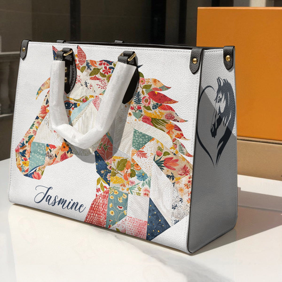 Personalized Horse Leather Bag Charming Floral Horse