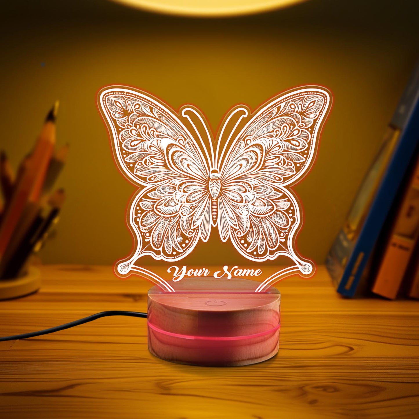 Kids Personalized Acrylic Night Light, Butterfly Night Light, Perfect Birthday Gift for Girls and Boys, Custom Handmade Bedroom Decors.