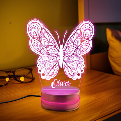 Kids Personalized Acrylic Night Light, Butterfly Night Light, Perfect Birthday Gift for Girls and Boys, Custom Handmade Bedroom Decors.