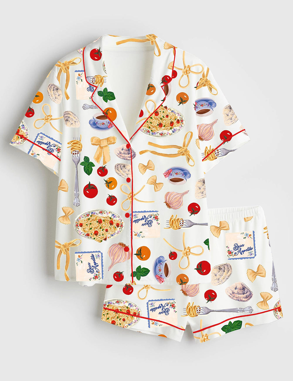 Women’s Tomato Pasta Funny Food Short Sleeve Satin Pajama Set