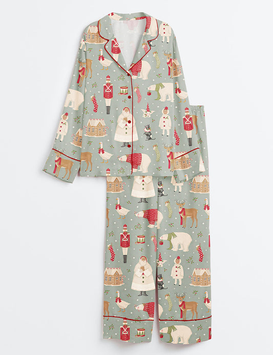 Women’s Merry Little Christmas Winterfriends Long Sleeve Satin Pajama Set