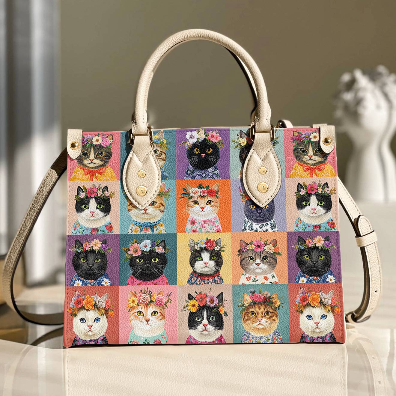 Leather Bag Feline Blooms