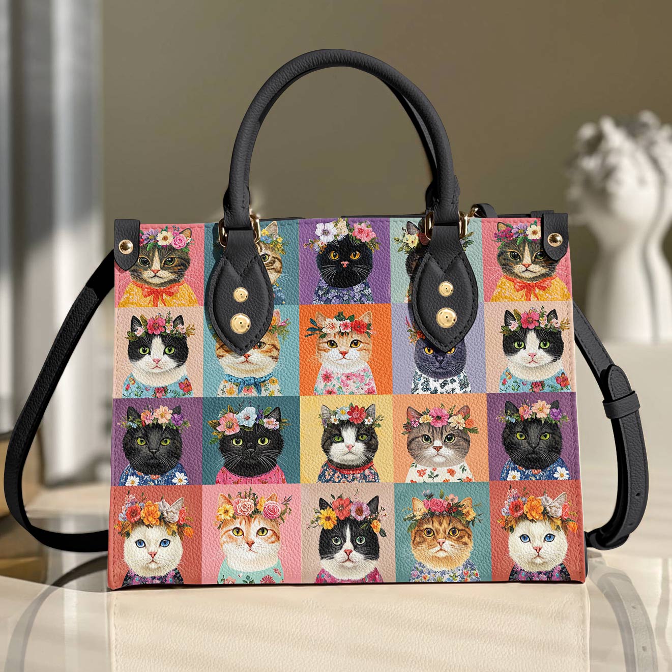 Leather Bag Feline Blooms