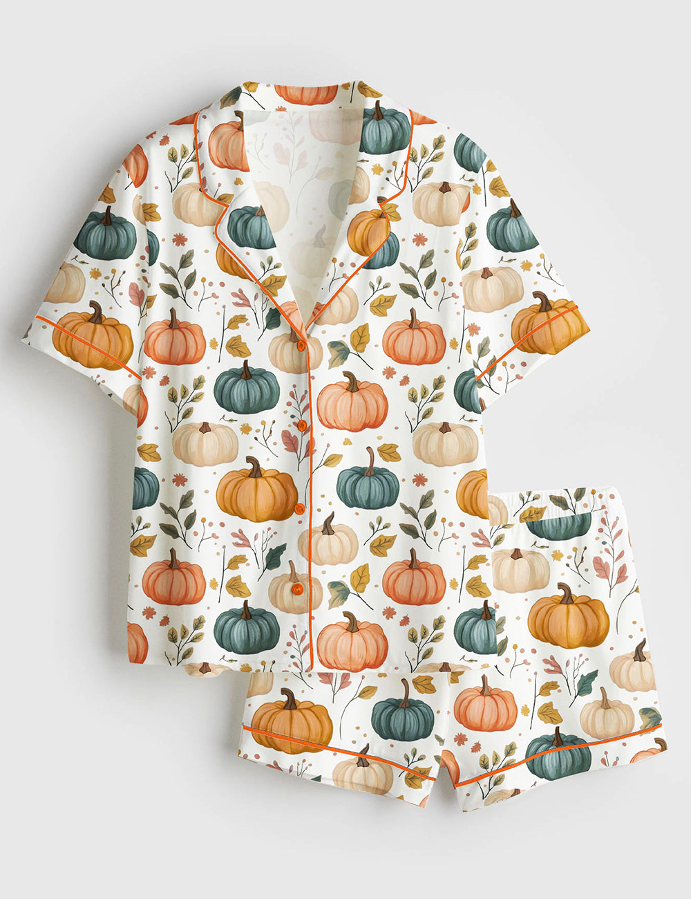 Women’s Autumn Pumpkin Short Sleeve Satin Pajama Set