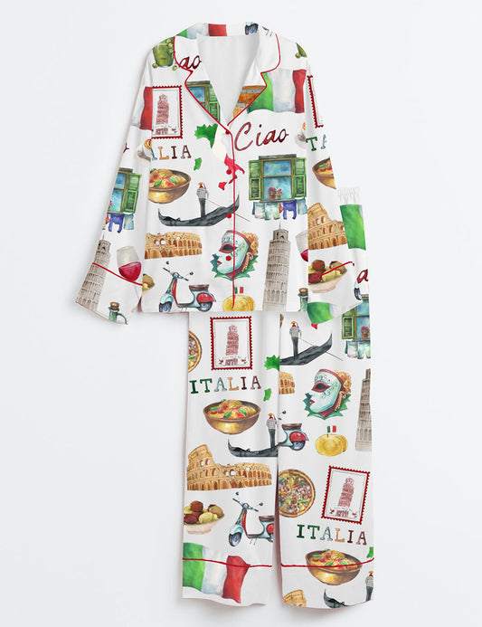 Women's Rome Italy Travel Jubilee Long Sleeve Satin Pajama Set