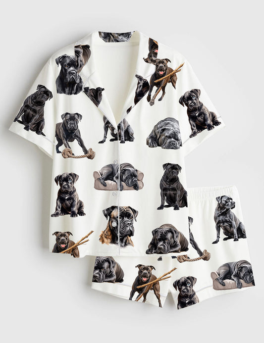 Women’s Cane Corso Dog Short Sleeve Satin Pajama Set