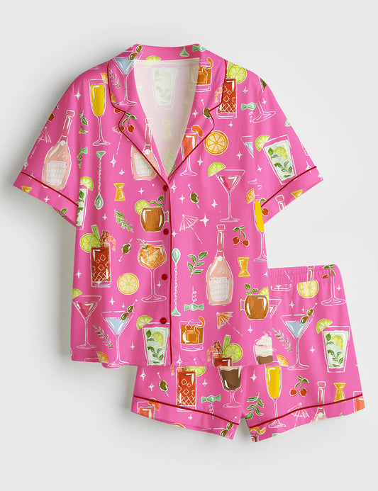 Women’s Cocktail Cheers To The Freakin Weekend Short Sleeve Satin Pajama Set