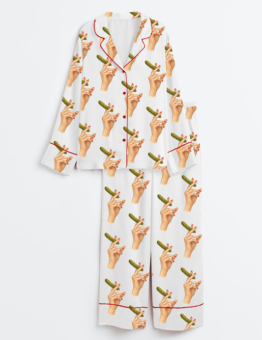 Women’s Pickle Lovers Long Sleeve Satin Pajama Set