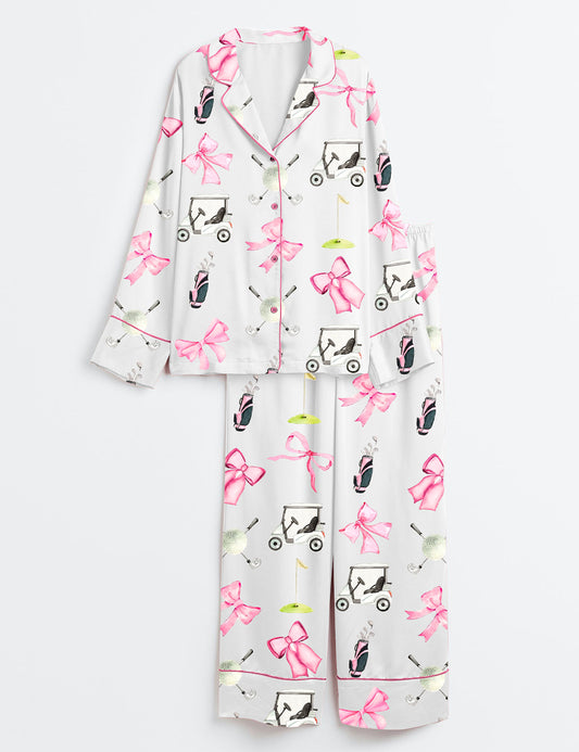 Women's Coquette Golf Long Sleeve Satin Pajama Set