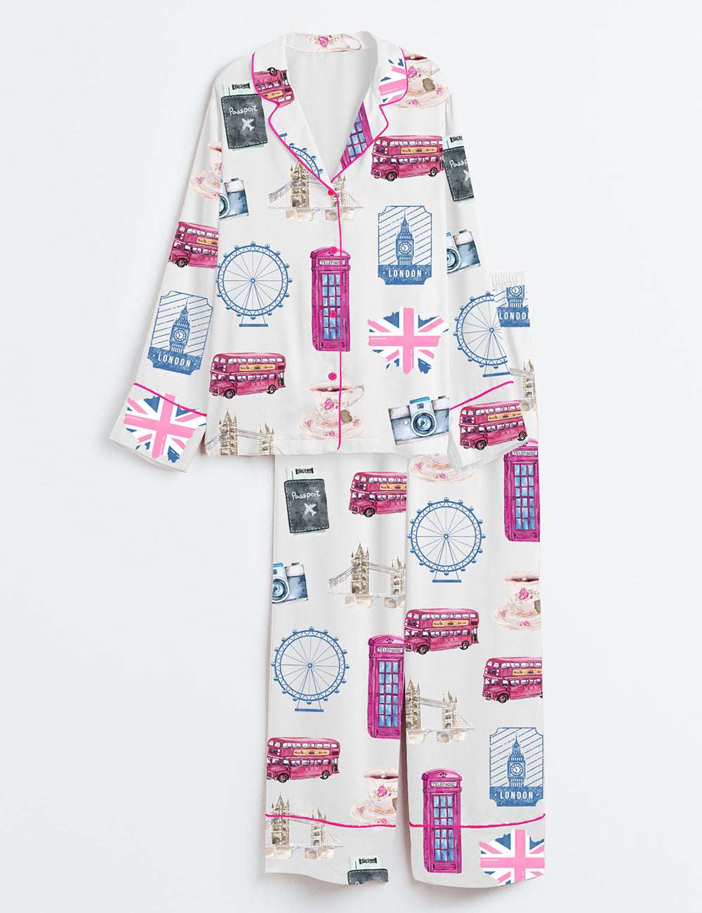 Women’s London Britain Girls Trip Amalfi Coast Lake Como Travel Long Sleeve Satin Pajama Set