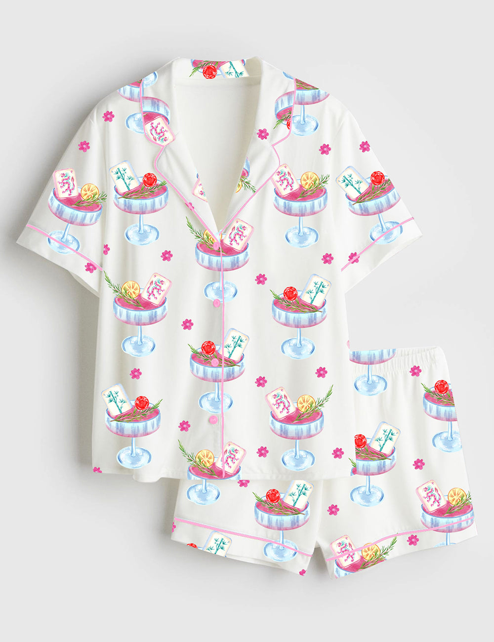 Women’s Mahjong Party Short Sleeve Satin Pajama Set