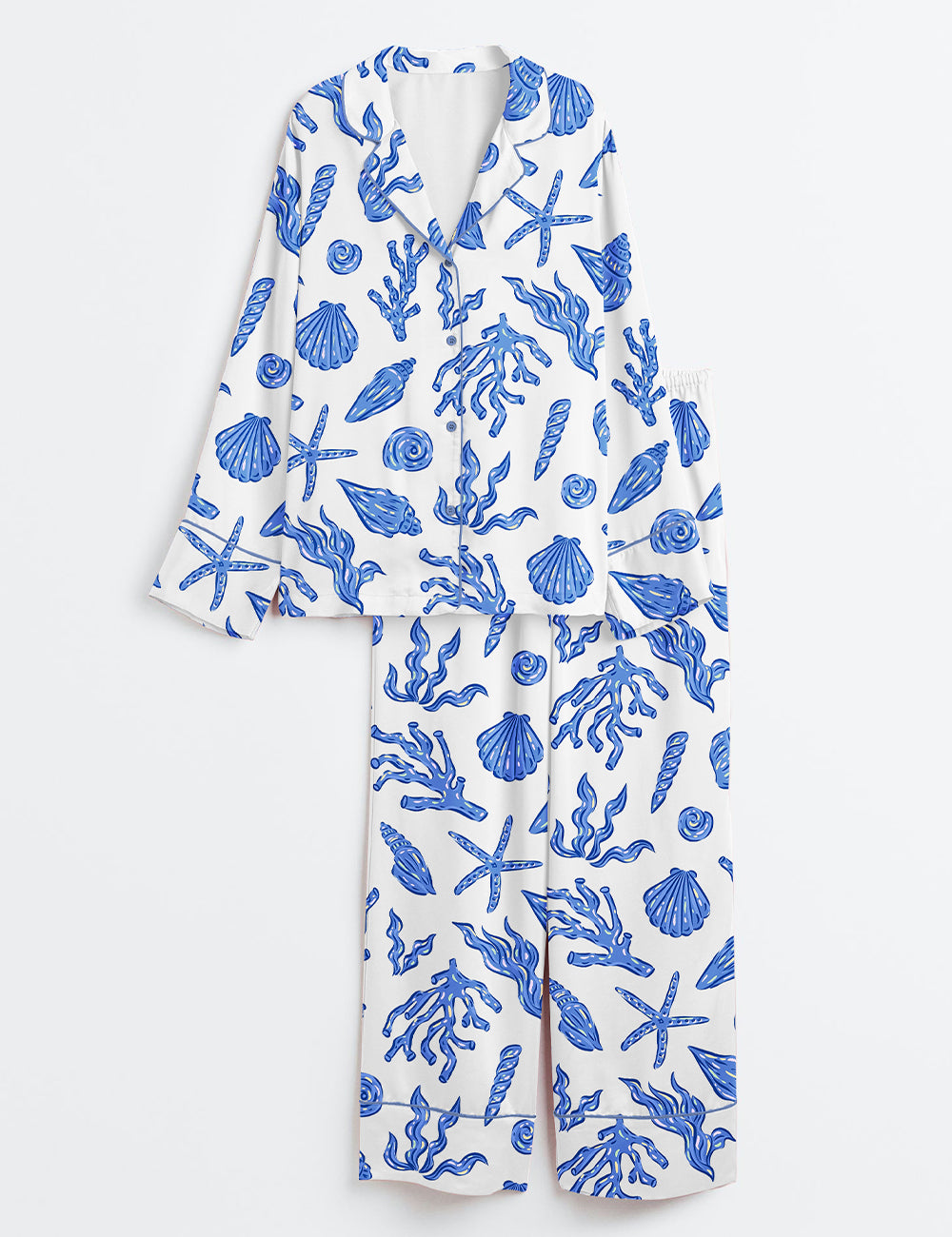 Women’s Summer Beach Coastal Life Long Sleeve Satin Pajama Set