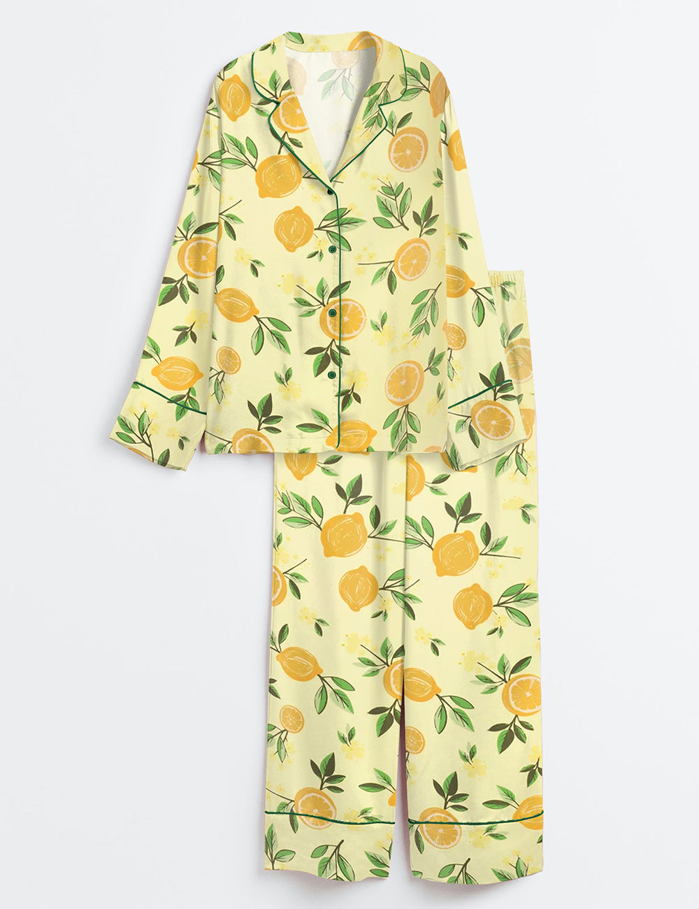 Women’s Lemon Floral Long Sleeve Satin Pajama Set