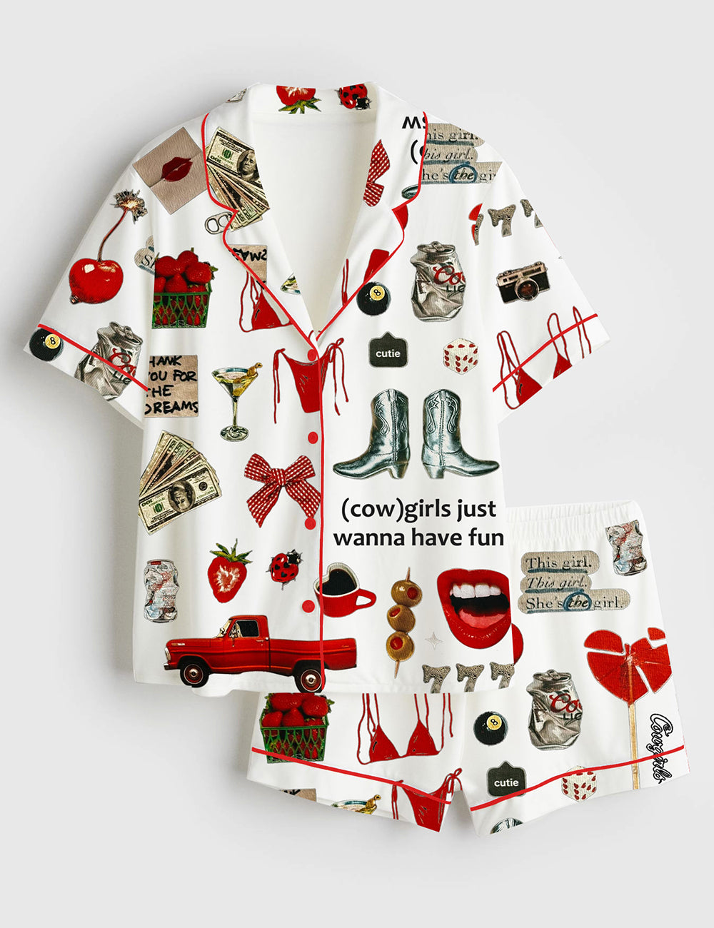 Women’s Cowgirls Just Wanna Have Fun Western Short Sleeve Satin Pajama Set