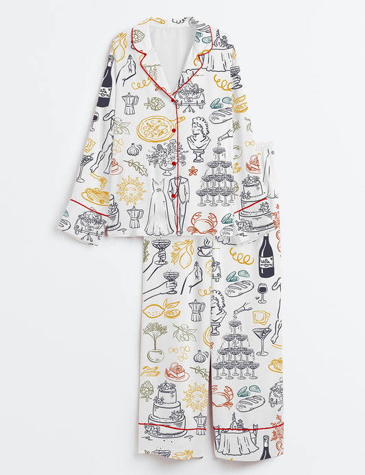 Women’s Italian Wedding Long Sleeve Satin Pajama Set