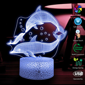 Dolphin Night Light, Sea Animal Night Light, Kid's Bedroom Bedside Lamp, Sea Decor, Perfect for Dolphin Lovers, Kids' Rooms & Unique Gifts.