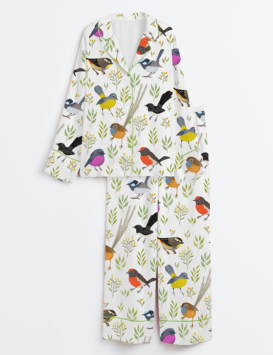 Women’s Little Birdies Long Sleeve Satin Pajama Set