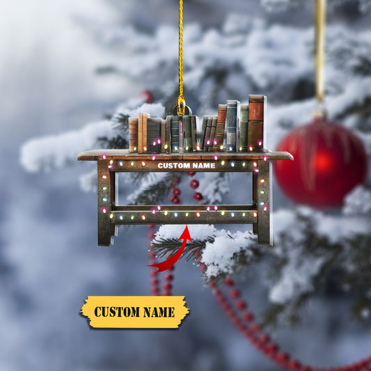 Custom Book Stack Christmas Ornament, Book Lovers Gift, Librarian Books Ornament454, Ornament Decoration, Ornament For Gift, Ornament Christmas