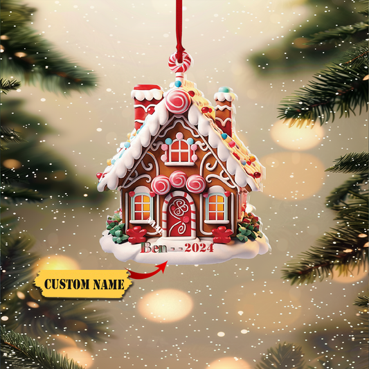Custom Christmas Ornament Gingerbread House Ornaments Christmas Tree Ornament Gingerbread Hanging Ornaments, Flat 2D, Ornament Decoration, Ornament For Gift, Ornament Christmas