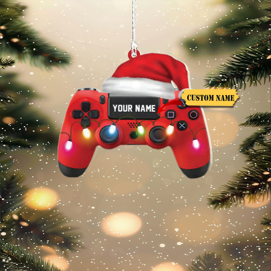 Custom Name Gaming Hand Play Christmas Light Shape Flat Ornament,Gaming Ornament,Gamer Christmas Ornament, Video Game Ornament Gift for Boys, Ornament Decoration, Ornament For Gift, Ornament Christmas