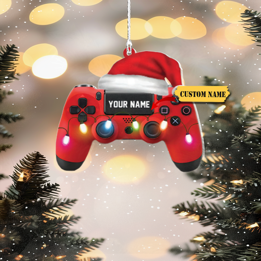 Custom Name Gaming Hand Play Christmas Light Shape Flat Ornament,Gaming Ornament,Gamer Christmas Ornament, Video Game Ornament Gift for Boys, Ornament Decoration, Ornament For Gift, Ornament Christmas